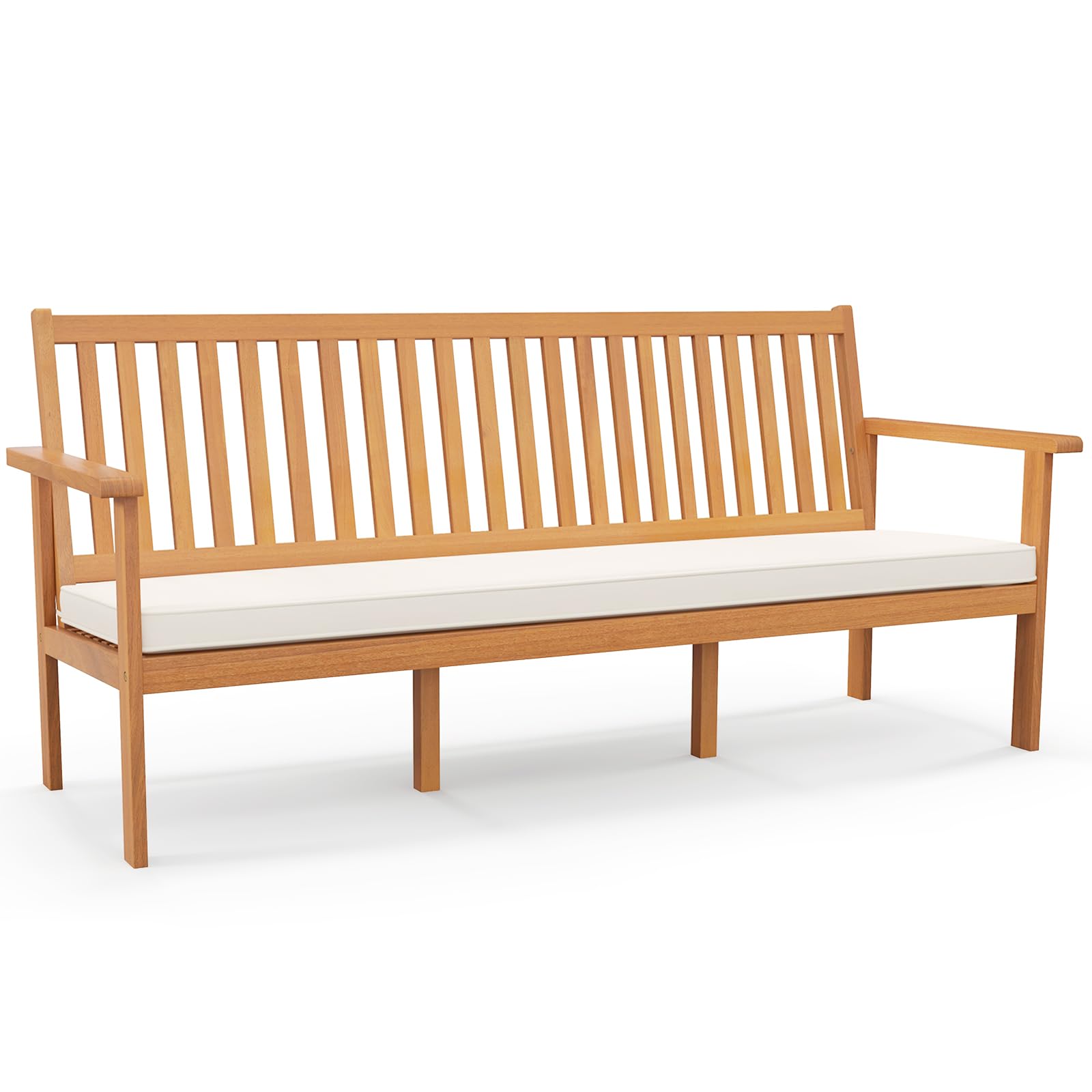 Tangkula Outdoor 3-Seat Wood Bench, 64 Inches Extra Long Acacia Chair w/Seat Cushion